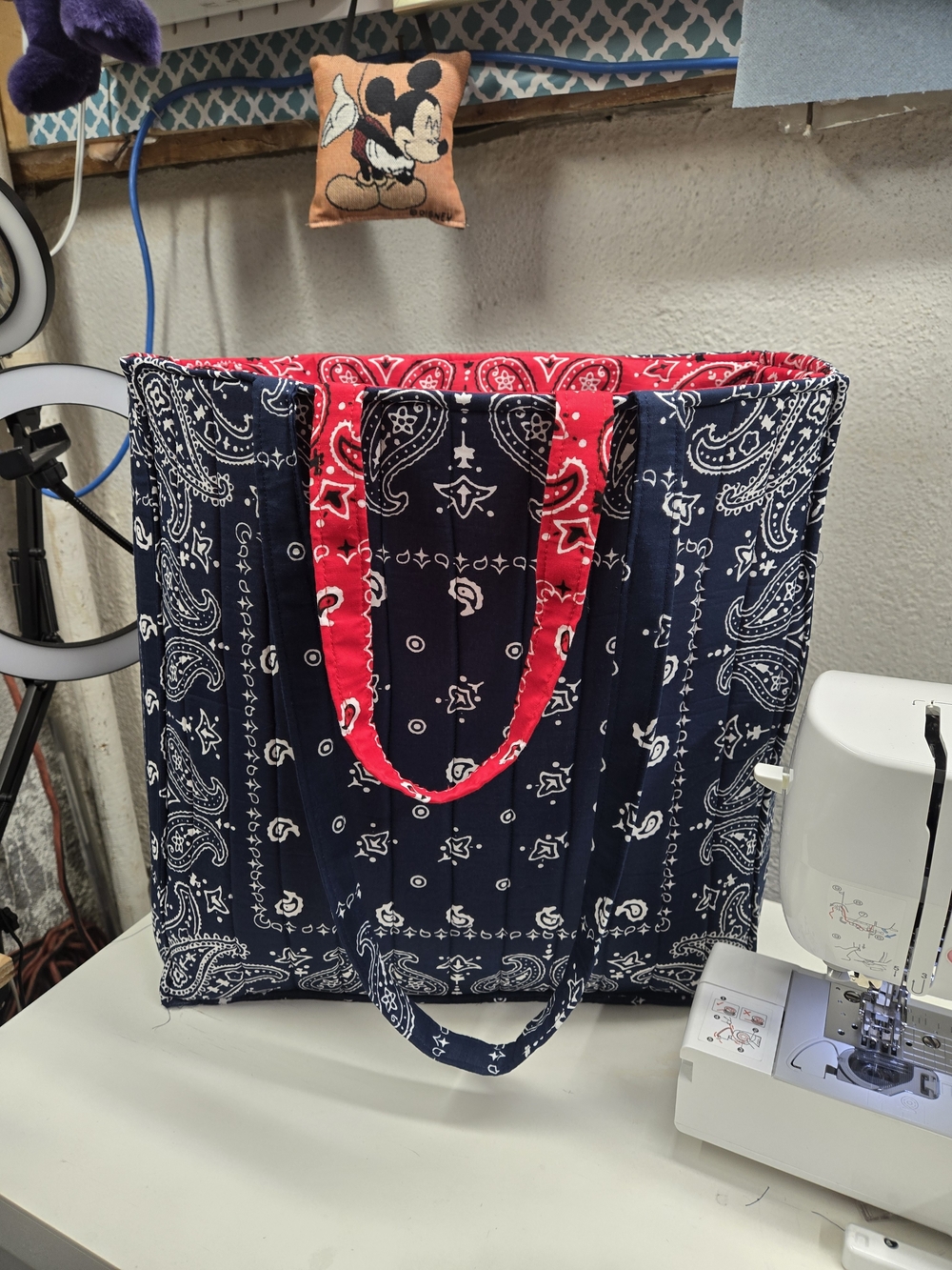 Handmade Navy and Red Bandana Tote Bag